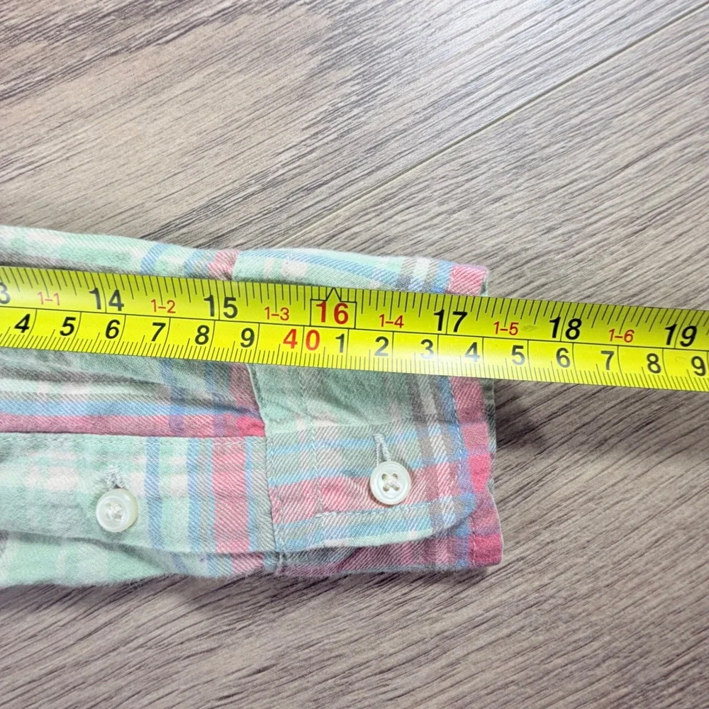 Ralph Lauren Boys Flannel Plaid Button Down Shirt Green Pink Size 7 Fall Preppy